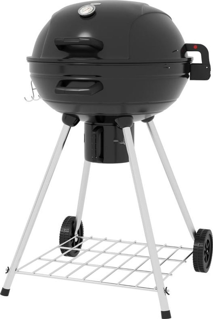 Fortuna Lai Holzkohlegrill BBQ Campinggrill mit Grillrost, Rädern, Ablage, Aschefänger & integriertem Thermometer aus Metall