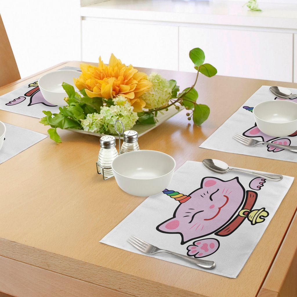 ABAKUHAUS Einhorn Katze Platzmatten, Rosa Maneki Neko Symbol des Glück-Glück-Erfolgs lieben asiatische Kultur-Karikatur, Tiscjdeco aus Farbfesten...