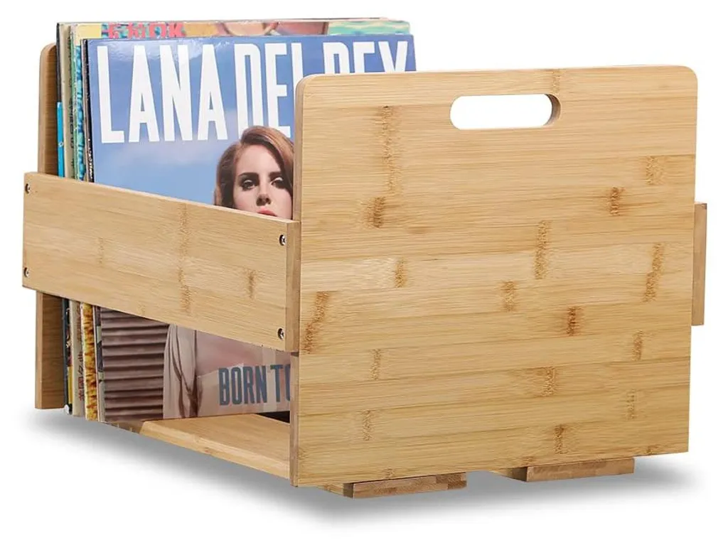 Boîte de rangement en bambou pour 80 disques vinyles et albums LP
