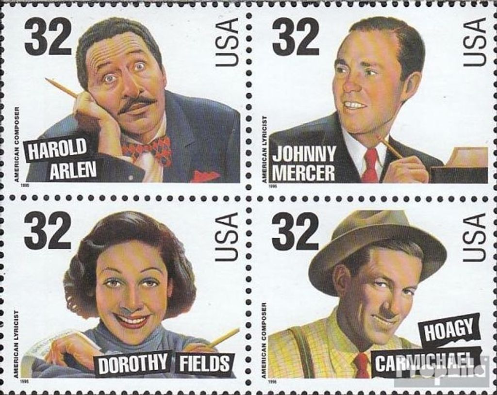 Briefmarken USA 1996 Mi 2764-2767 Viererblock (kompl.Ausg.) postfrisch Songschreiber