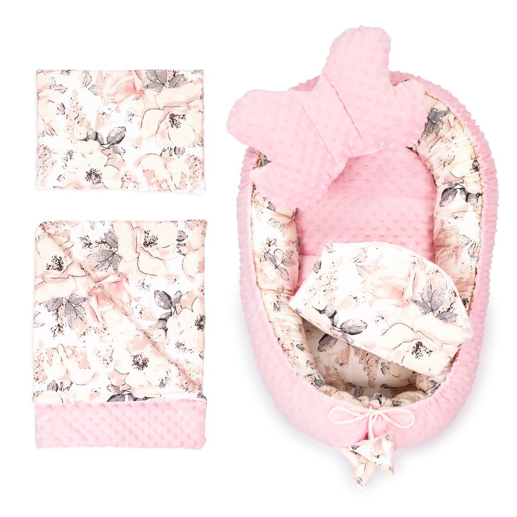 Baby Ausstattung-Set Babynest Nackenkissen Flachkissen Matratze Decke für Babys 