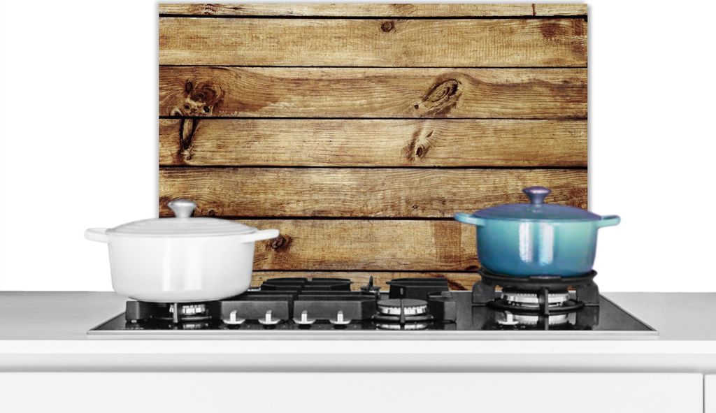 KitchenYeah Spritzschutz Küche - Küchenrückwand - Wandschutz für Herd und Spüle - Holz - Bohlen - Struktur 70x50 - Alu-Dibond (Alternative ...
