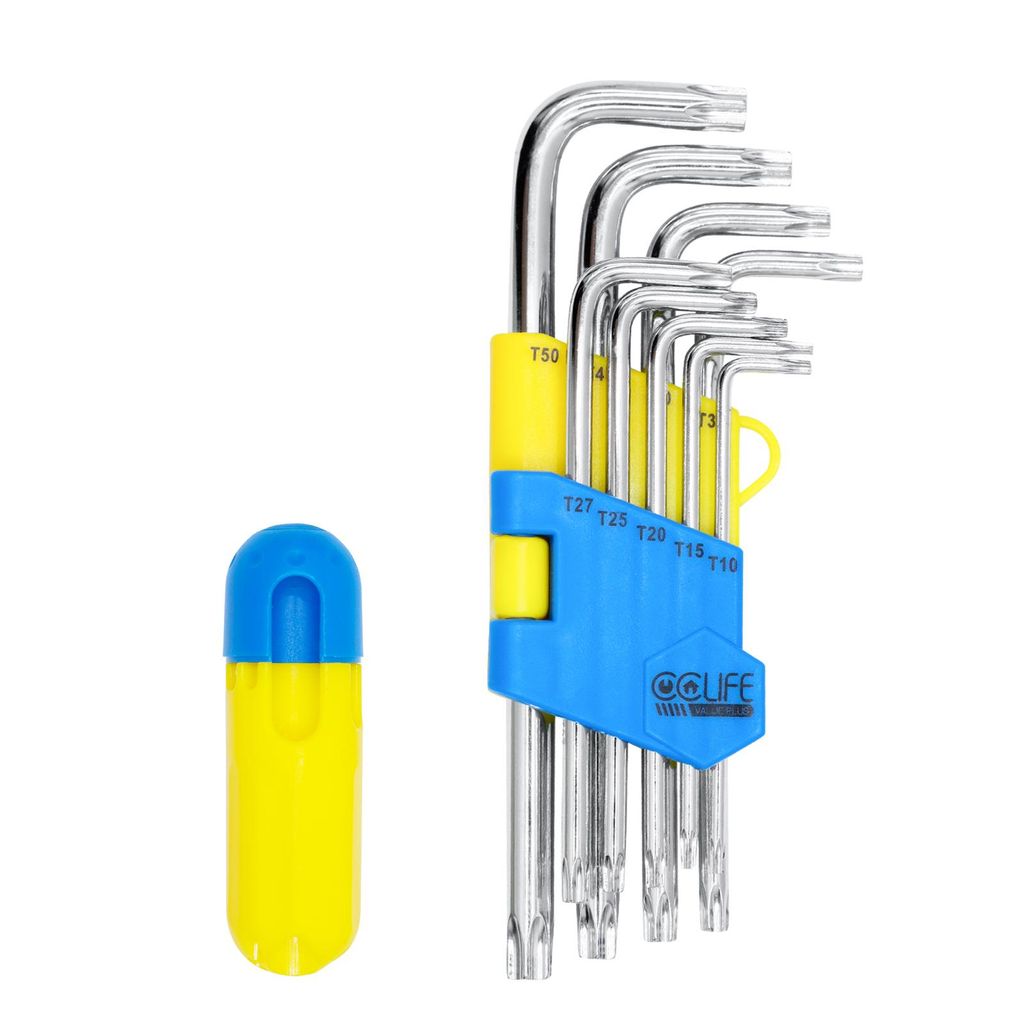 CCLIFE Torx Schlüssel Set T10-T50 Schraubendreher set mit Griff 9 tlg Winkelschlüsselsatz CR-V, für Innen-TORX-Schrauben