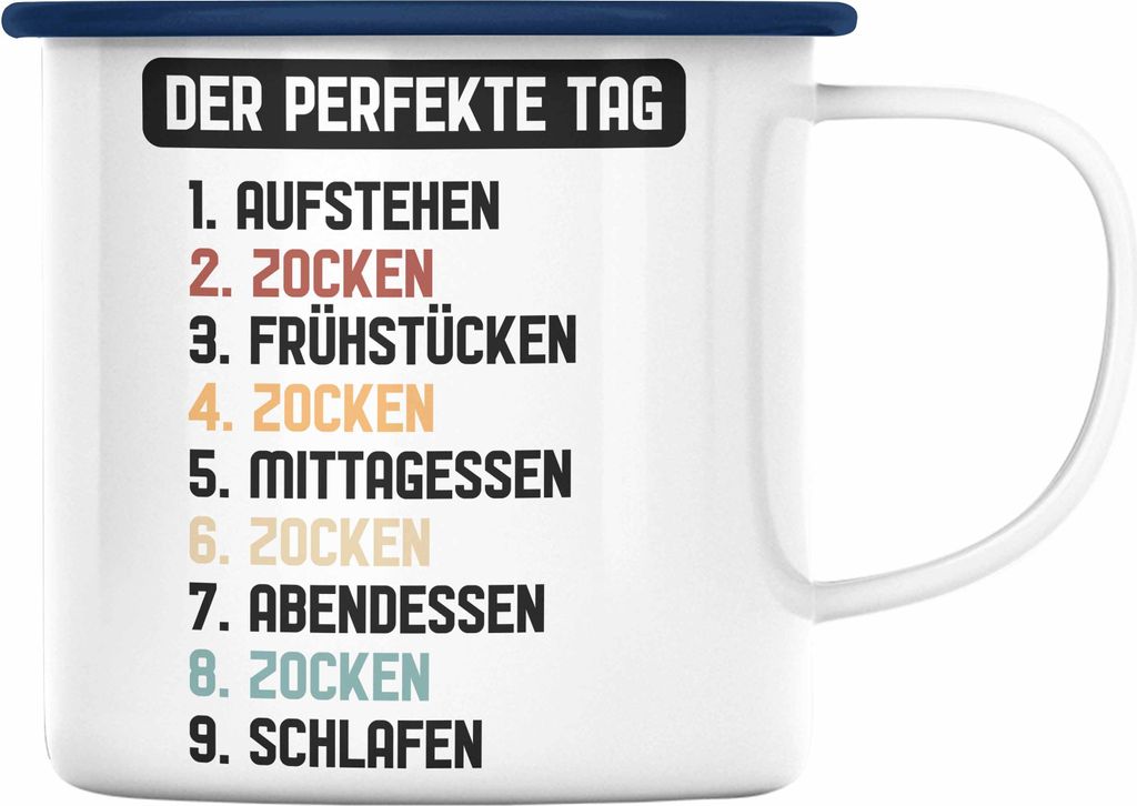 Trendation - Gamer Emaille Tasse Geschenk Jungen Zocker Mitbringsel Männer Emaille Tassen Zocken Gaming Geschenkideen PC Kinder Zubehör Spruch Lu...