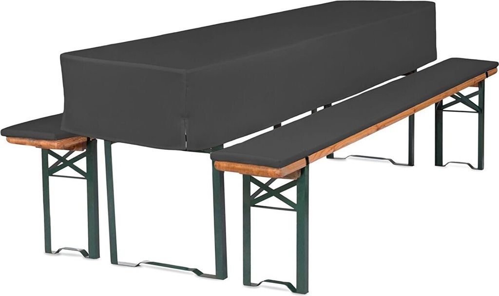 TexDeko Bierbankauflagen gepolstert 220x25x2cm mit Tischdecke 3TLG Set waschbar für Bierzeltgarnitur (220x70x30cm Anthrazit)