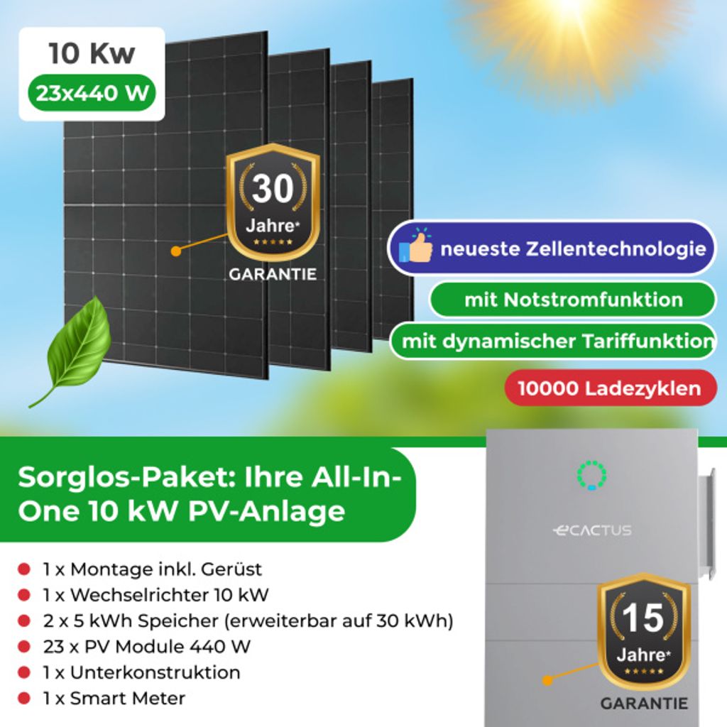 AIO PV Anlage 10 kW mit bifazialen 460W Modulen inkl. Montage – Maximale Energieausbeute für Ihr Zuhause!