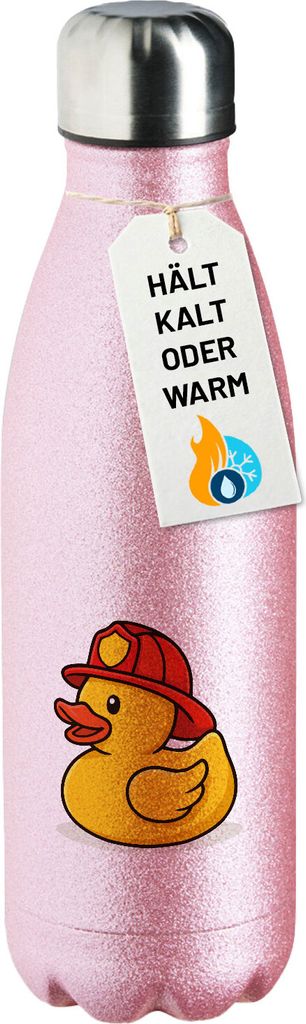 Huuraa Trinkflasche Quietscheente Feuerwehr Comic Gummiente 500ml Pink Edelstahl Wasserflasche Trinkflasche Geschenkidee