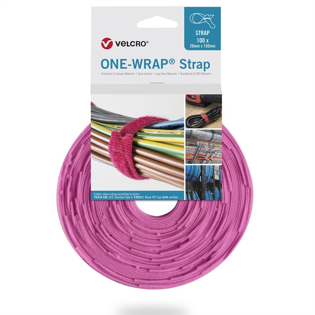 VELCRO One Wrap Strap 20mm x 330mm, 100 Stück, rosa
