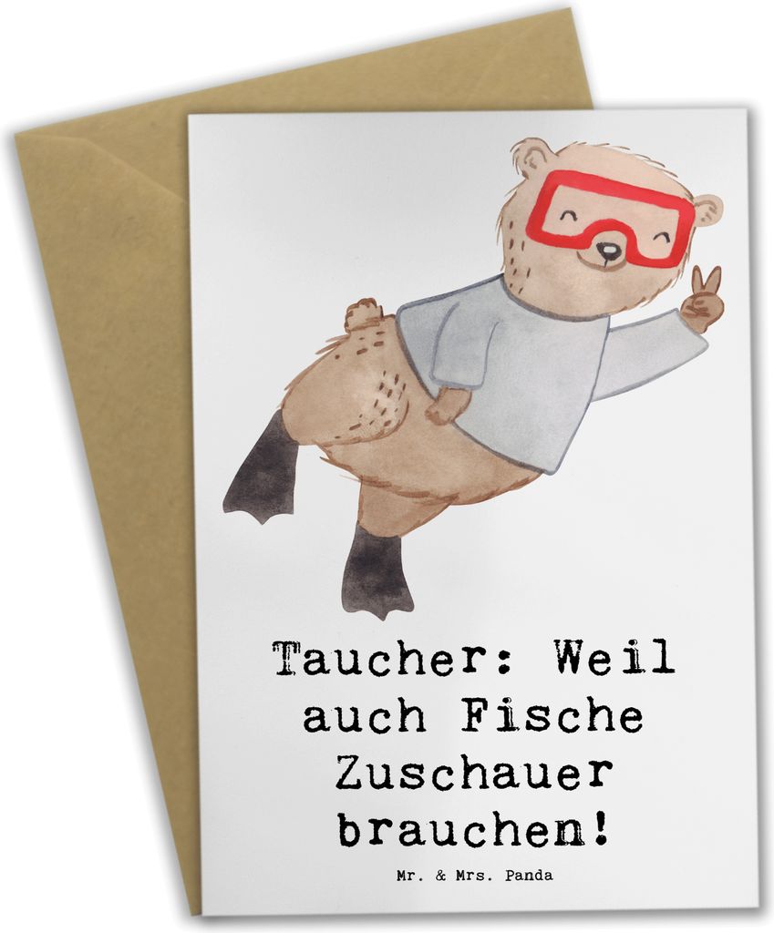 Mr. & Mrs. Panda Grußkarte Tauchen Zuschauer - Weiß - Geschenk, Sport, Korallenriffe, einladungskarten, osterkarte, Sportler, genesungskarte, Tau...