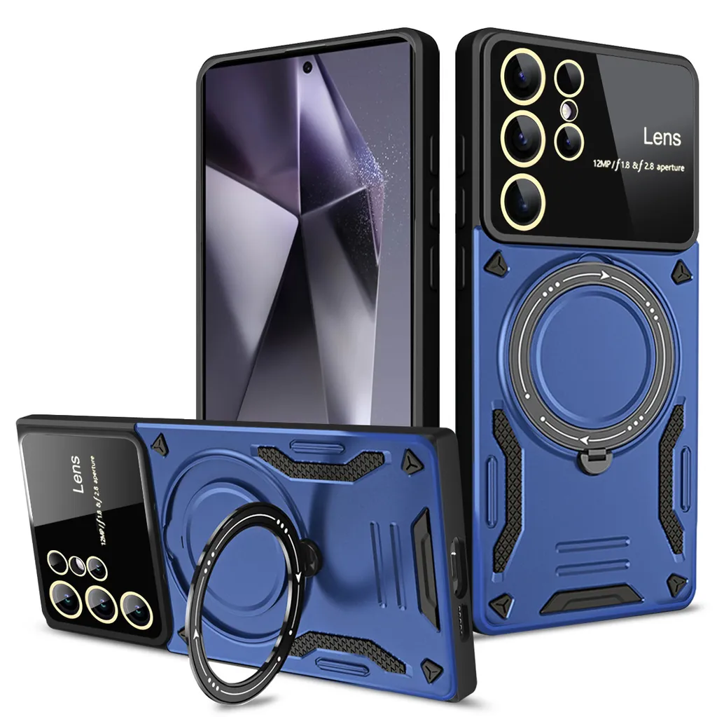 Custodia Samsung S25 Ultra Blu: Protezione Rugged con Anello e Stand