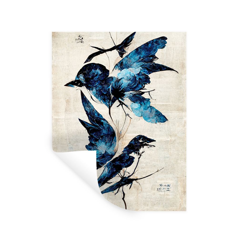 MuchoWow Wandtattoo Wandsticker Wandaufkleber Vögel - Tiere - Blau - Vintage 30x40 cm Selbstklebend und Repositionierbar - Sticker - Dekorfolie