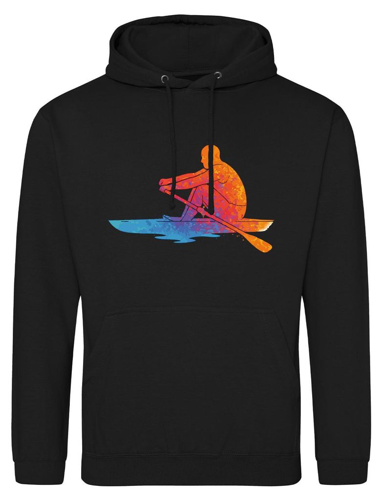 Huuraa Uni Hoodie Rudern bunte Silhouette M Deep Black Vegan Sweatshirt Geschenkidee