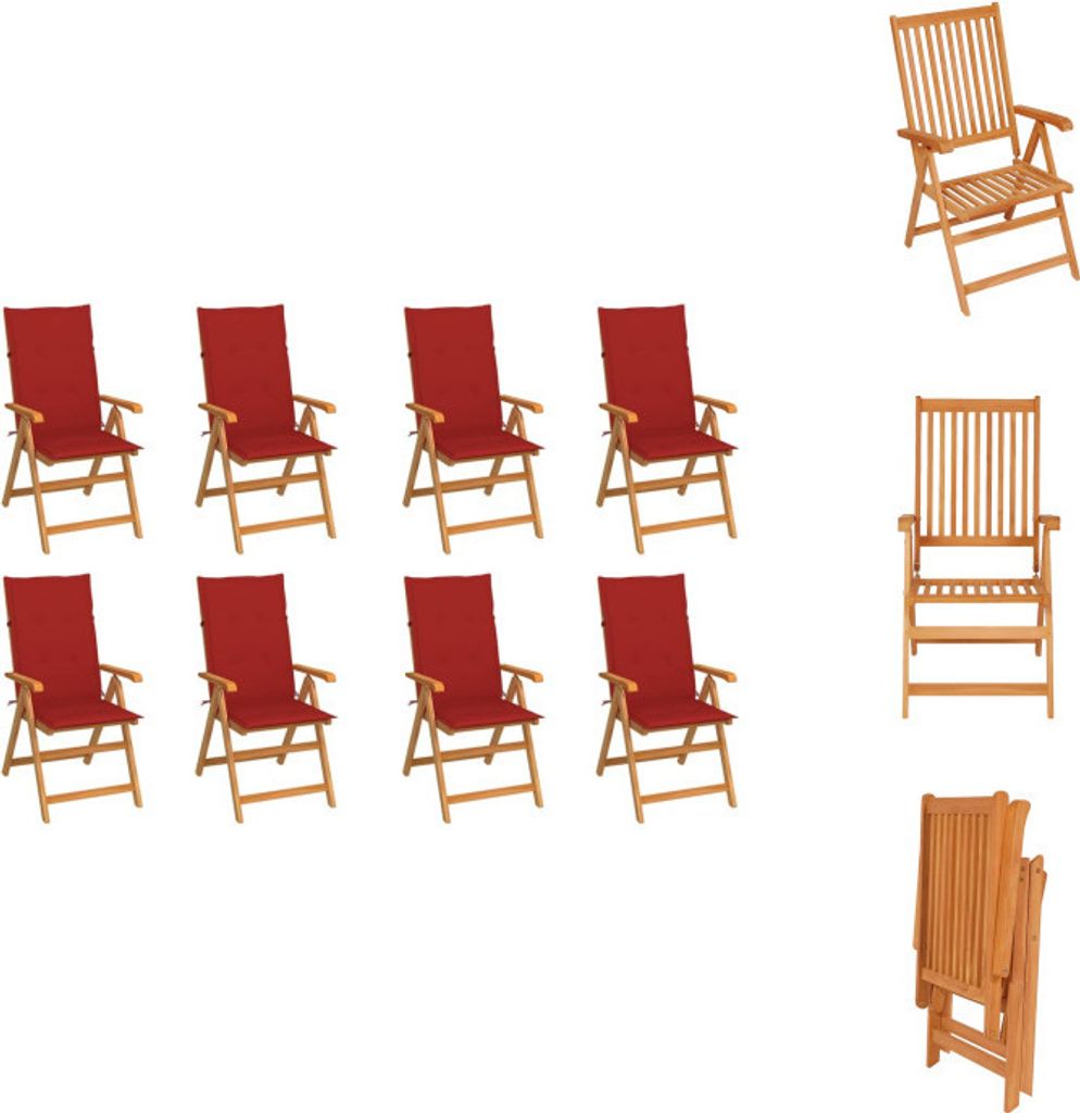 vidaXL Garten-Liegestühle mit Kissen 8 Stk. Massivholz Teak - Gartenstühle