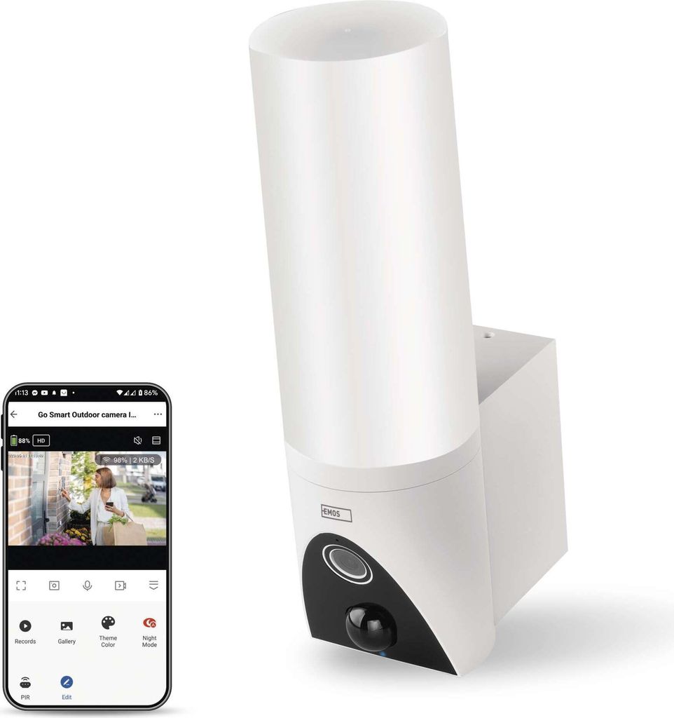 EMOS GoSmart Outdoor Überwachungskamera mit WiFi und App + 1200lm LED-Leuchte, rotierende 1080p IP-Kamera mit Licht, ohne Abo-Falle, weiß, H4054