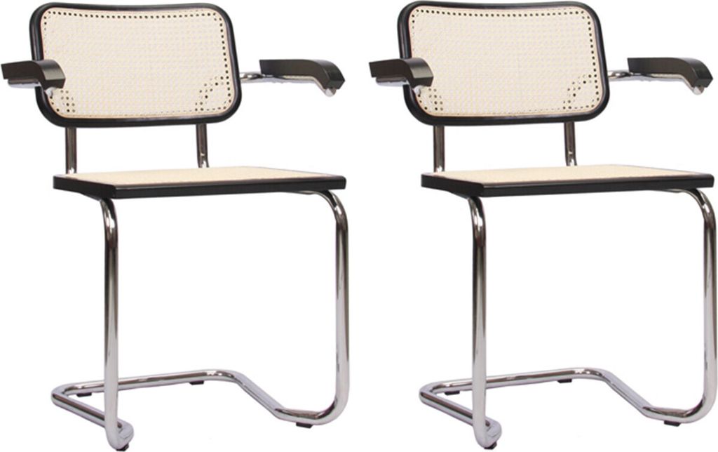 pemora 2-er Set Schwingstuhl Freischwinger Armlehnstuhl Stapelstuhl Wiener Geflecht schwarz - montiert