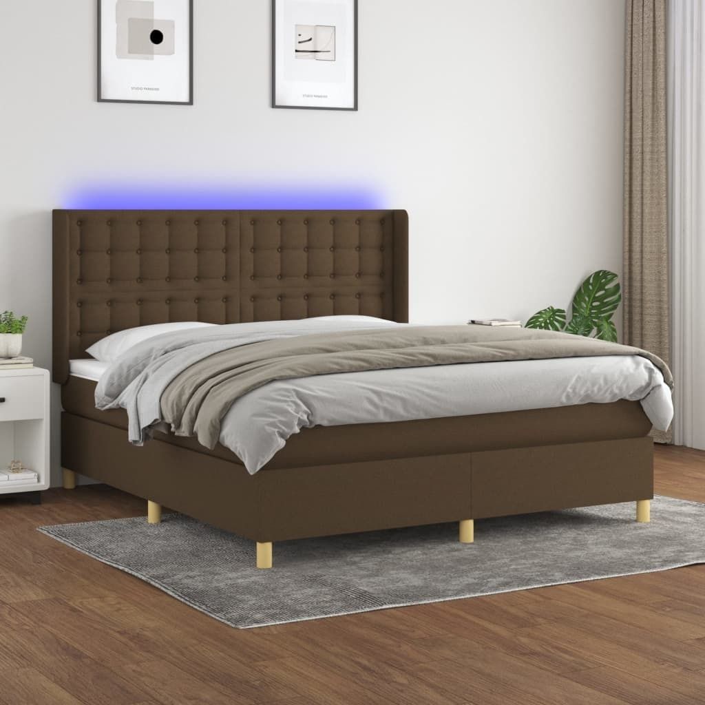 Möbel Boxspringbett mit Matratze & LED Dunkelbraun 180x200 cm Stoff - Klassische Betten 3139216