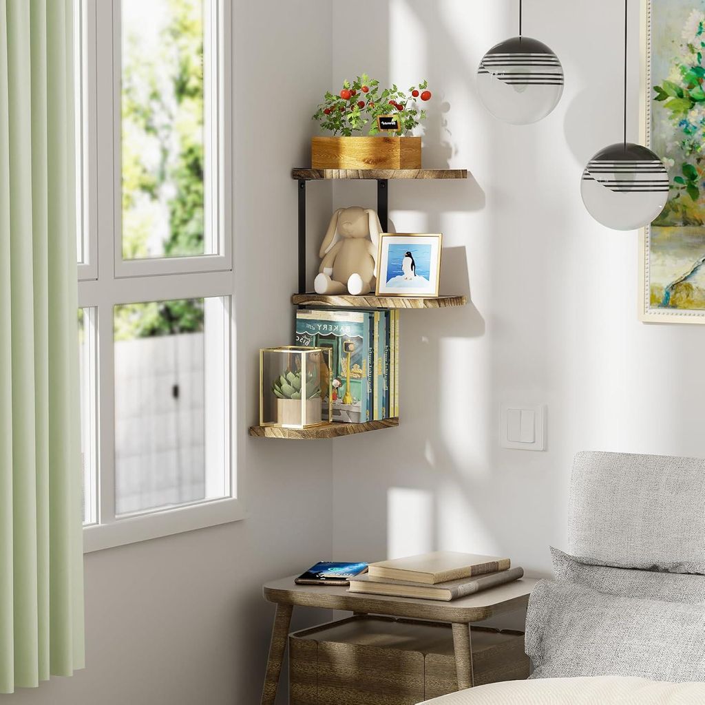 3 Regale Eckregal zum Aufhängen an der Wand - Design Bücherregal - Schlafzimmer Wohnzimmer - Badezimmer Küche Büro