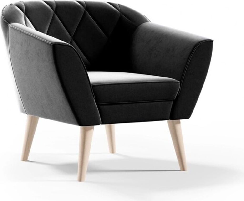 BETTSO Sessel Velvet Relaxsessel mit Holzbeinen Polstersessel Fernsehsessel für Wohnzimmer Skandinavischen Stil VIVA Schwarz