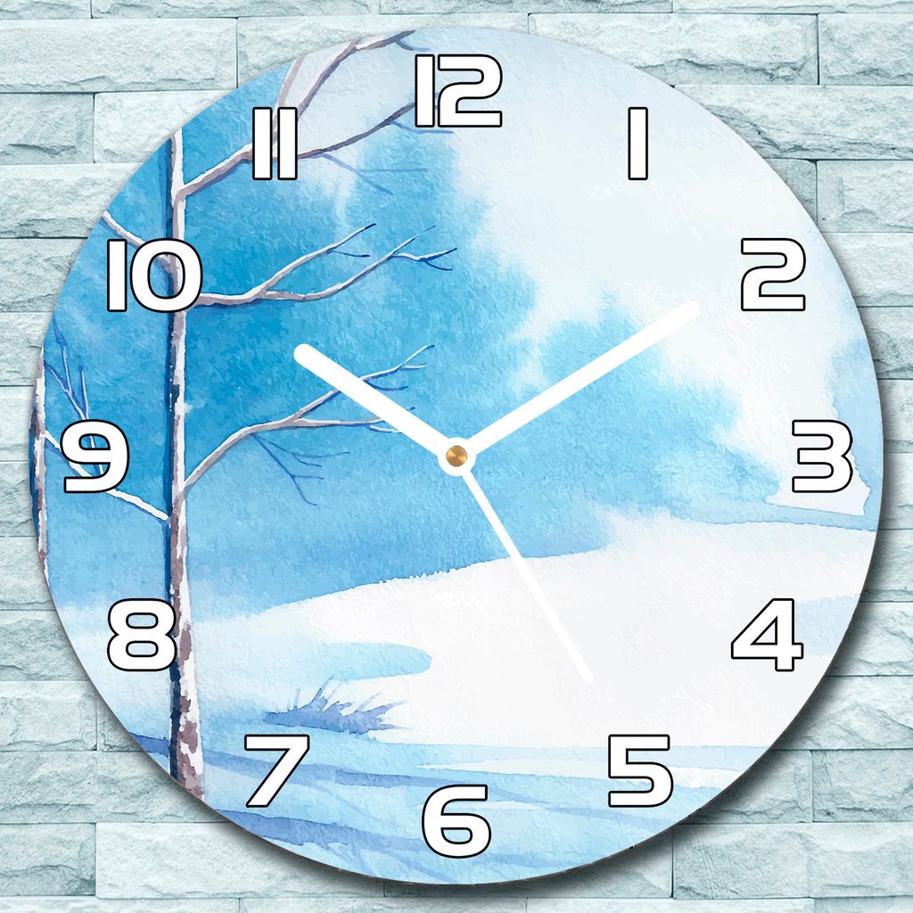 Wanduhr aus Glas Rund fi 30 Winterlandschaft Quarz Deko Schlafzimmer Büro