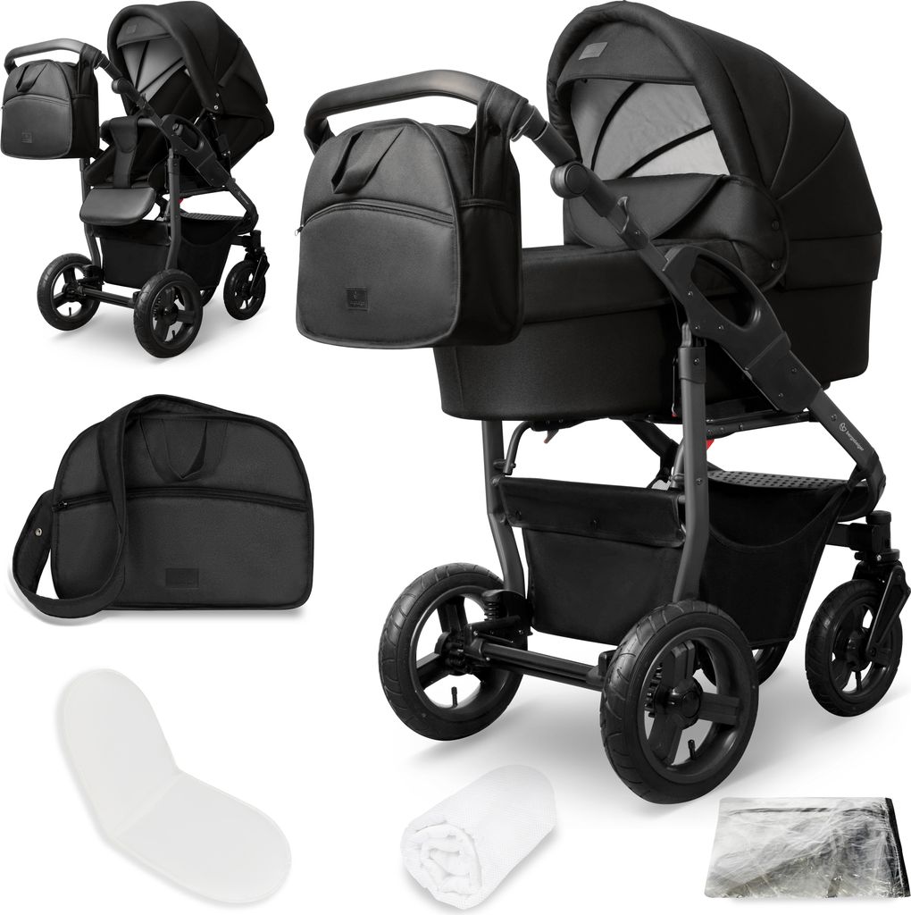 Bergsteiger Capri Kombikinderwagen 2-in-1 ohne Babyschale – Babywanne & Sportsitz, Luftreifen, Federung, höhenverstellbarer Griff, faltbar, Zube...