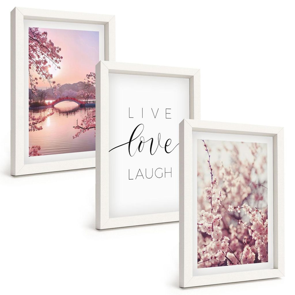 Bilder Set 3-teilig im weißen Rahmen – Wandbilder 3 Stück – gerahmte Poster für Wohnzimmer, Schlafzimmer und Flur – 20x30 cm – Blumenbr...