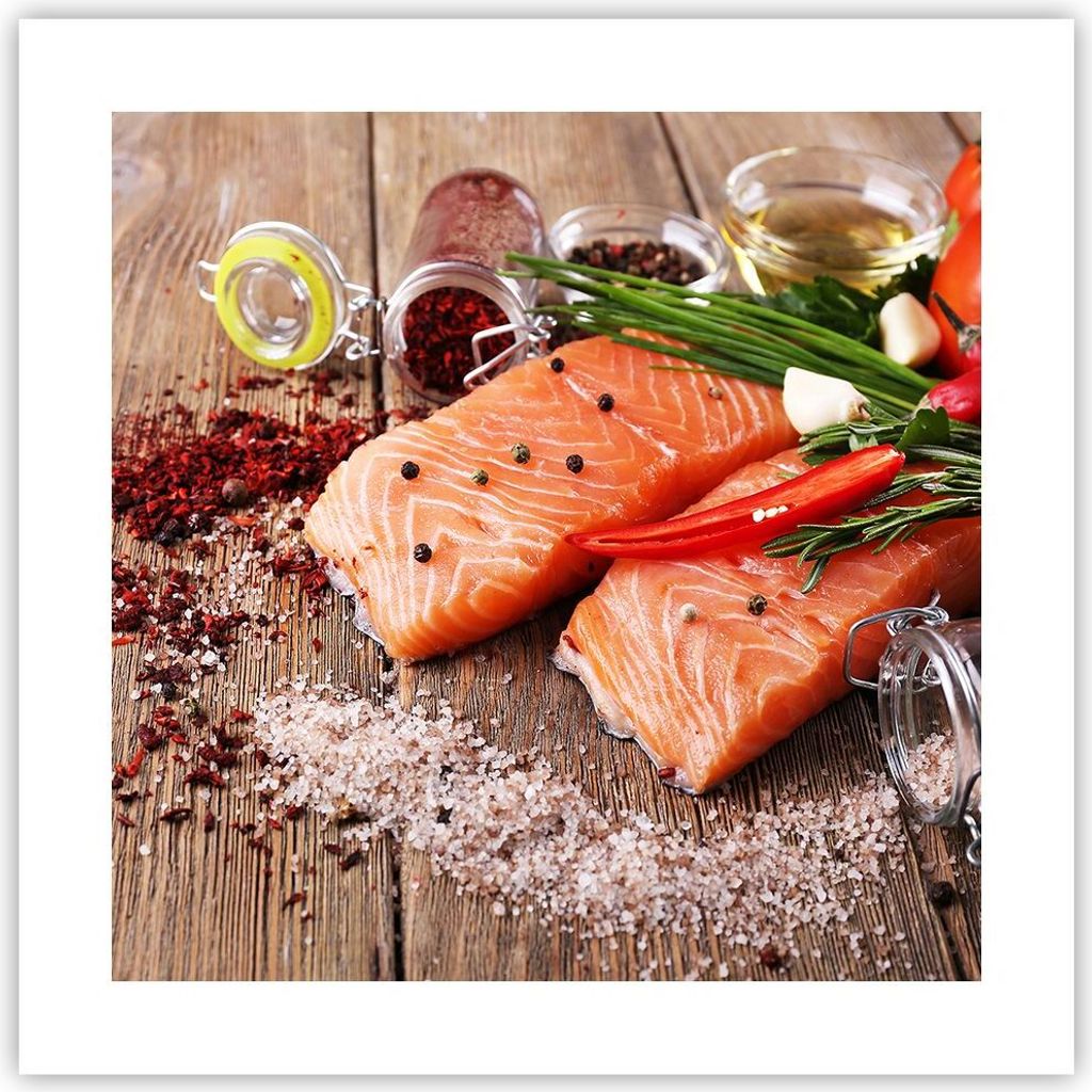 Poster - Poster ohne Rahmen - Lachs Fisch Essen Küche - 40x40 cm - Wand Bild - Wanddeko - Wandbilder - Kunstposter - Wandposter - Bilder - Kunstdr...