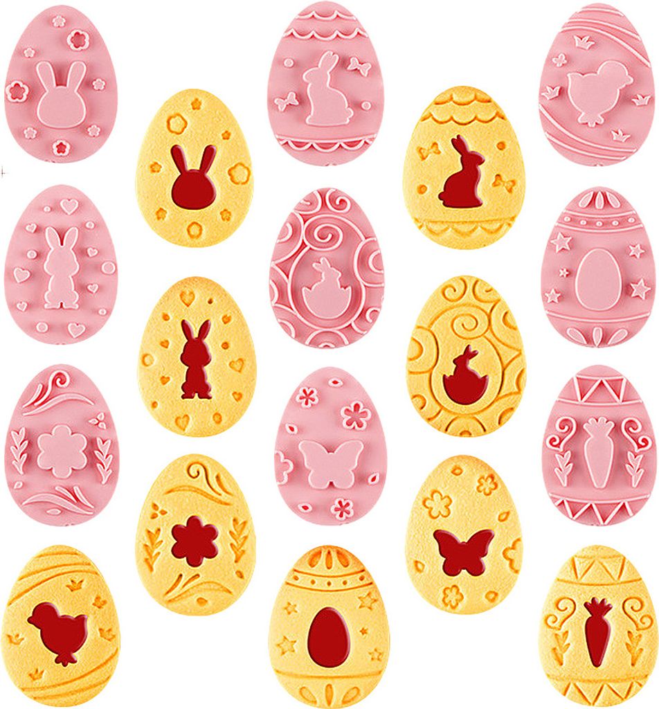 CANDeal Ostern-Ausstechformen-Set, 9-teilig, Keksausstecher Mit Stempelstempeln, 3D-Keksstempel Für Ostern, Kekse, Snacks, Käse, Backen
