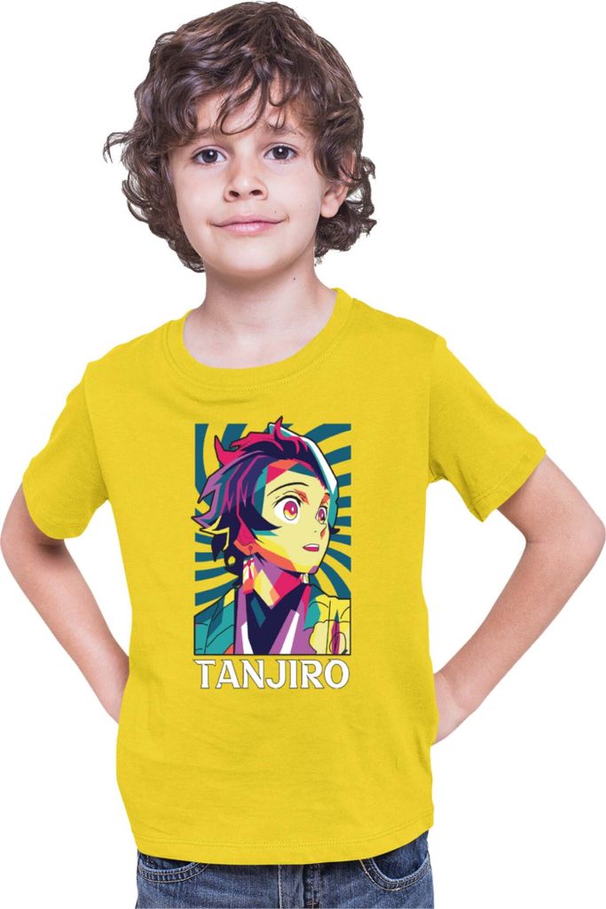 Kinder T-Shirt Demon Anime Slayer Kimetsu No Yaiba Tanjiro Kamado 012, 3-4 Jahr - 104 / Gelb