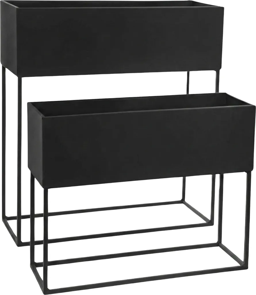 Lot de 2 supports fleurs TINO en métal noir style loft industriel chic