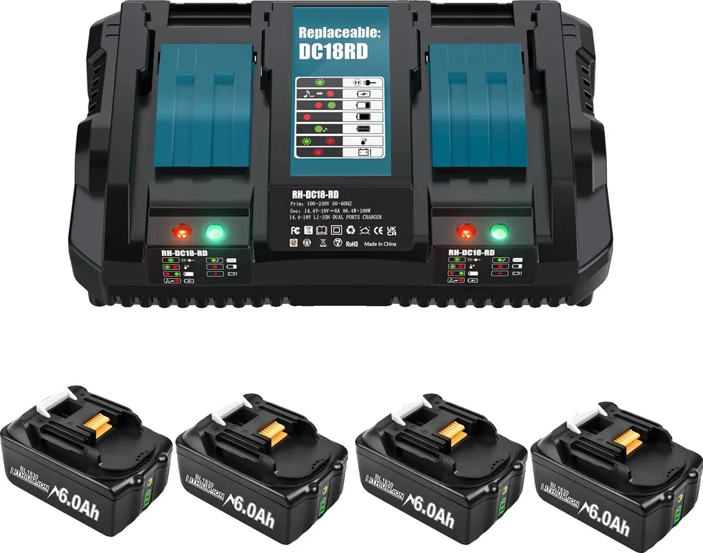 Batterie de Rechange 9000 mAh 18V Haute Capacité - Lot de 4 Pièces 6,0Ah