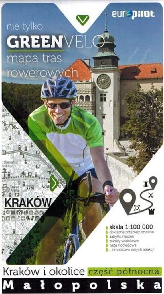 Krakau und Umgebung, nördlicher Teil. Kleinpolen. Touristische Karte mit Radwegen. Nicht nur Green Velo. Euro Pilot