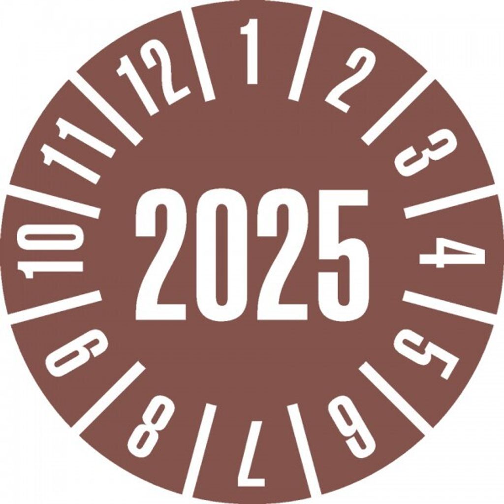 Dreifke Jahresprüfplakette 2025, braun, Folie, ablösbar, Ø 30mm, 18 Stück