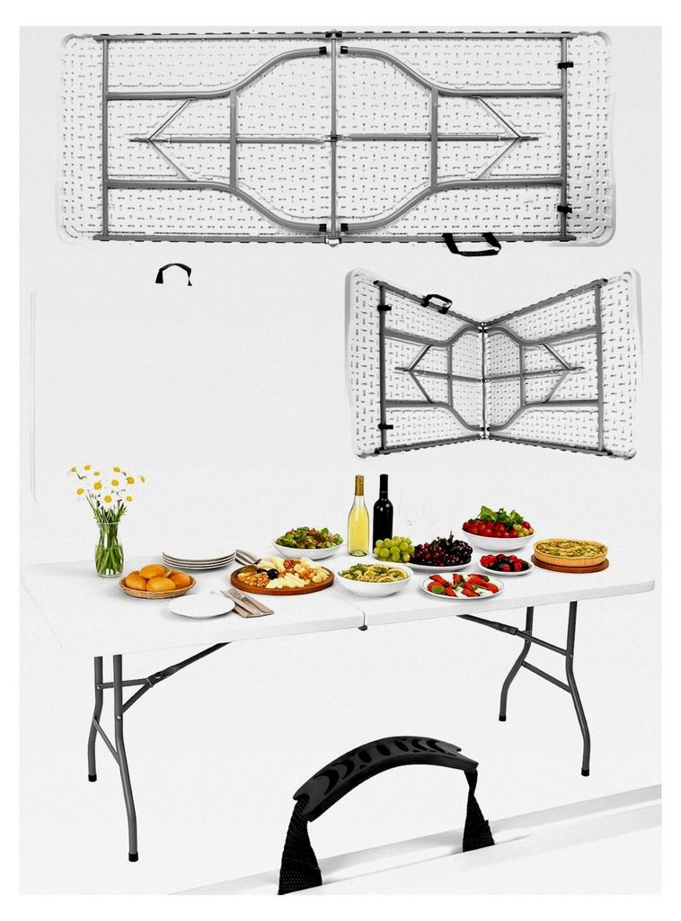 Faltbarer Campingtisch mit Koffer für Garten und Picknick 180x69x73cm Weiß wasserdicht