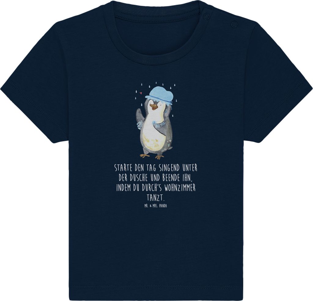 Mr. & Mrs. Panda Babyshirt Pinguin Duschen 0. - 6. Monat - French Navy - Geschenk, glücklich sein, T-Shirt, Baby Kurzarmshirt, Dusche, Kleinkind, ...