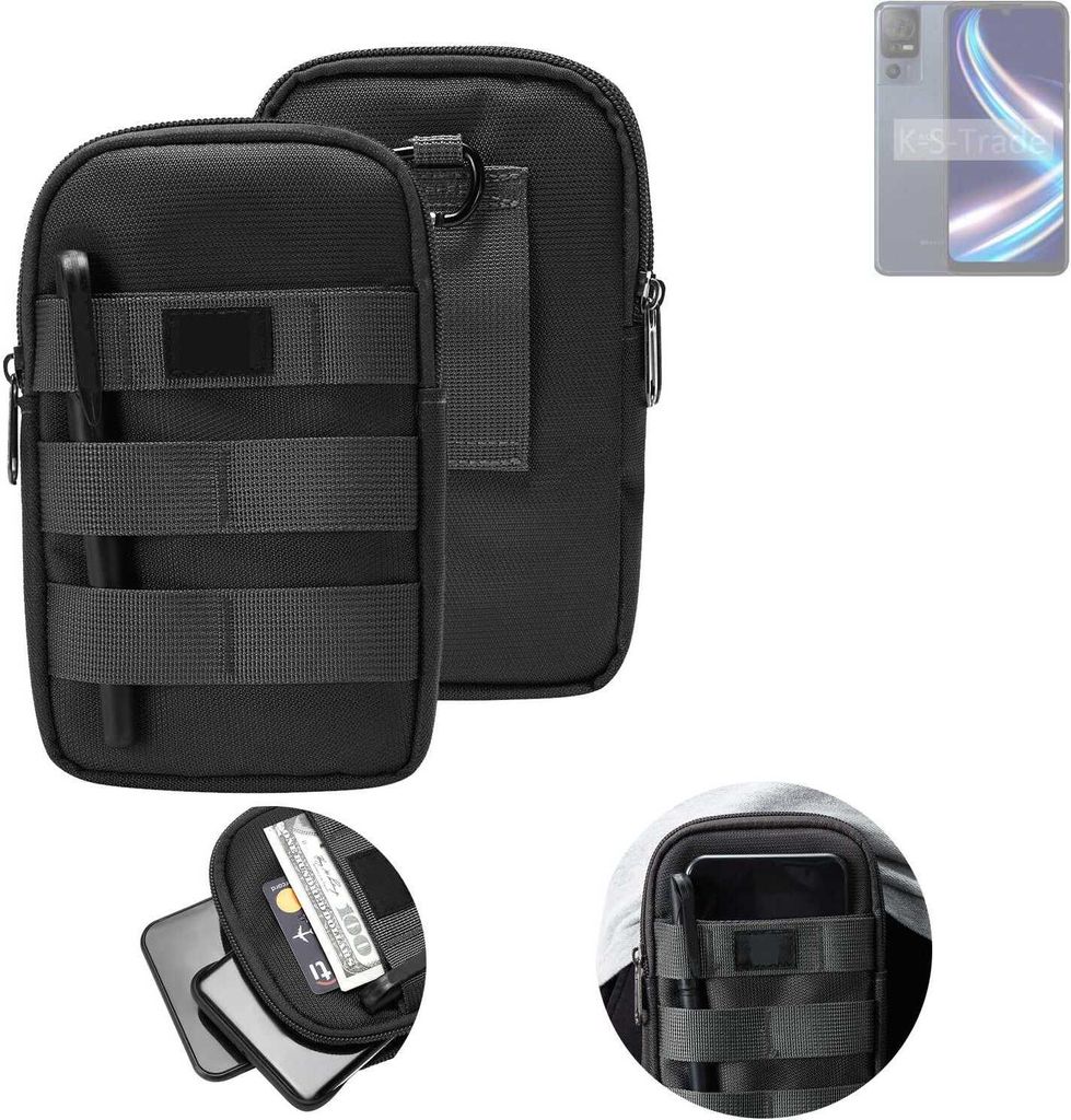 K-S-Trade Holster Gürtel Tasche kompatibel mit Sharp Aquos V7 Plus Handy Tasche Schutz Hülle dunkel-grau viele Fächer, 1x