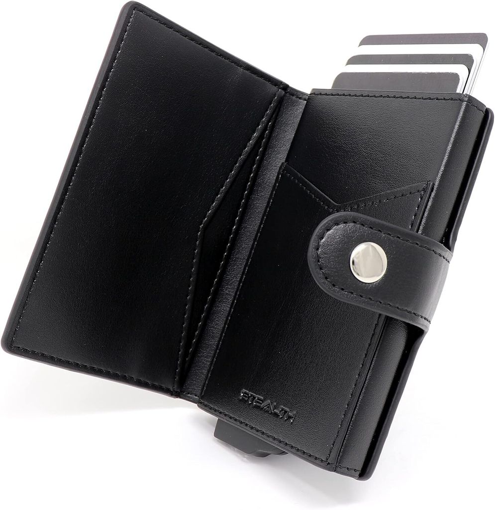 Wallet RFID Kartenportmonai Herren - Minimalistische Pop-Up-Portemonnaies mit Geschenkbox - Leichte Metall-Kreditkartenhalter für Männer (Schwarz...