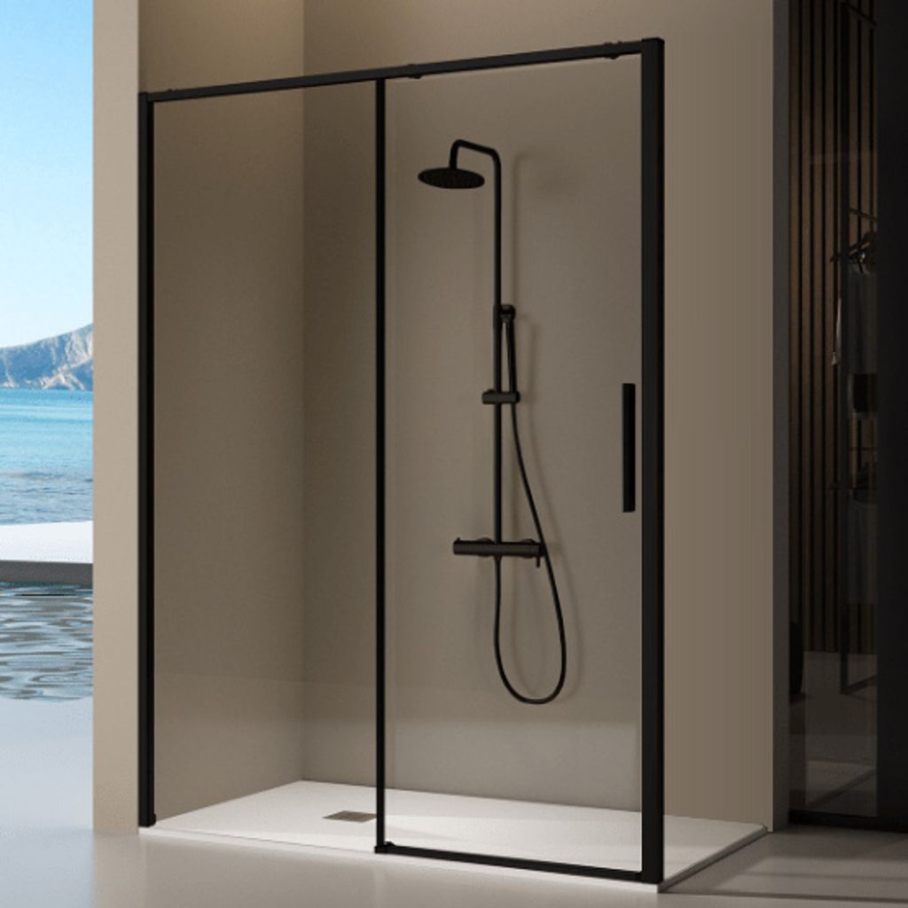 Duschwand mit Schiebetür DELTA schwarz - 165-166 cm Glas 6 mm