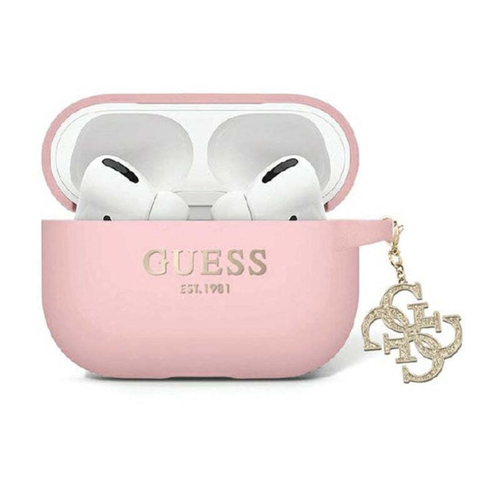 Guess GUAP2LECG4P Hülle für AirPods Pro 2, rosa, flüssiger Silikon-Glitzer-Dreiecksanhänger