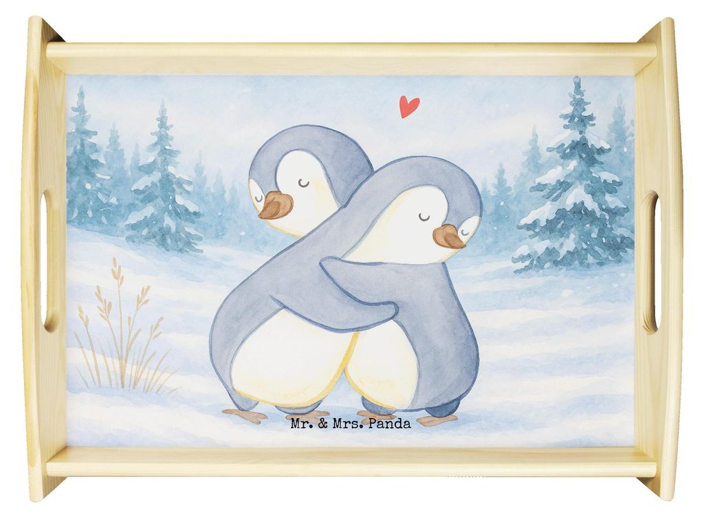 Mr. & Mrs. Panda tablett aus holz Pinguine Kuscheln Design - Weiß - Geschenk, Valentinstag, Liebe, Tee, für Partner, Küchentablett, Deko, Freund...
