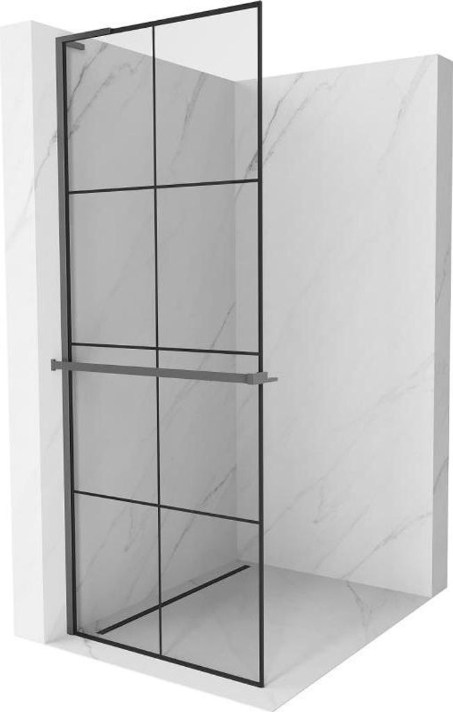 Mexen Kioto+ L Duschwand mit Regal Walk-in 80 x 200 cm, schwarzes Muster, Gun Metal - 800-080-123-95-77