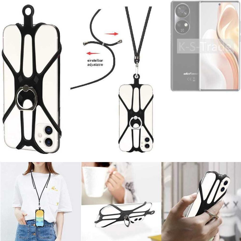 K-S-Trade 3in1 Handykette Handyband Handykordel Halsband Smartphone-Ring Handy-Ring kompatibel mit Ulefone Note 17 Pro Fingerhalterung Handyring