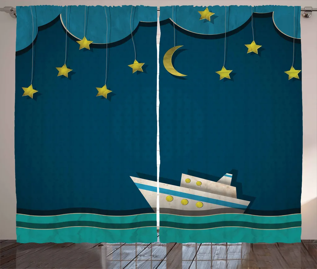 Tenda Cameretta Abakuhaus Vintage Boat | Blu Notte e Giallo 280x245