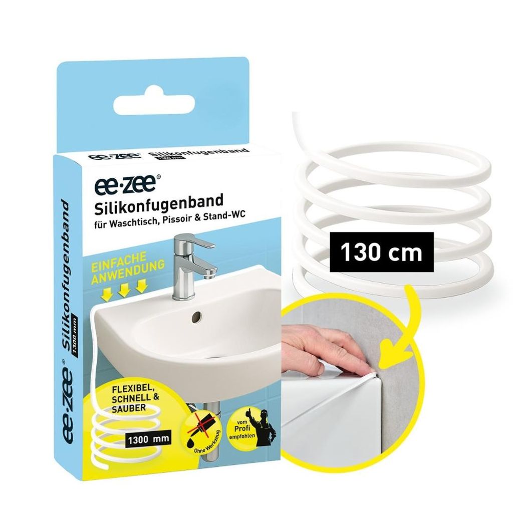 eezee Fugenband 130 cm für Waschtisch/Waschbecken – Fertigfuge aus Silikon, werkzeuglos montiert, ohne Silikonkartusche