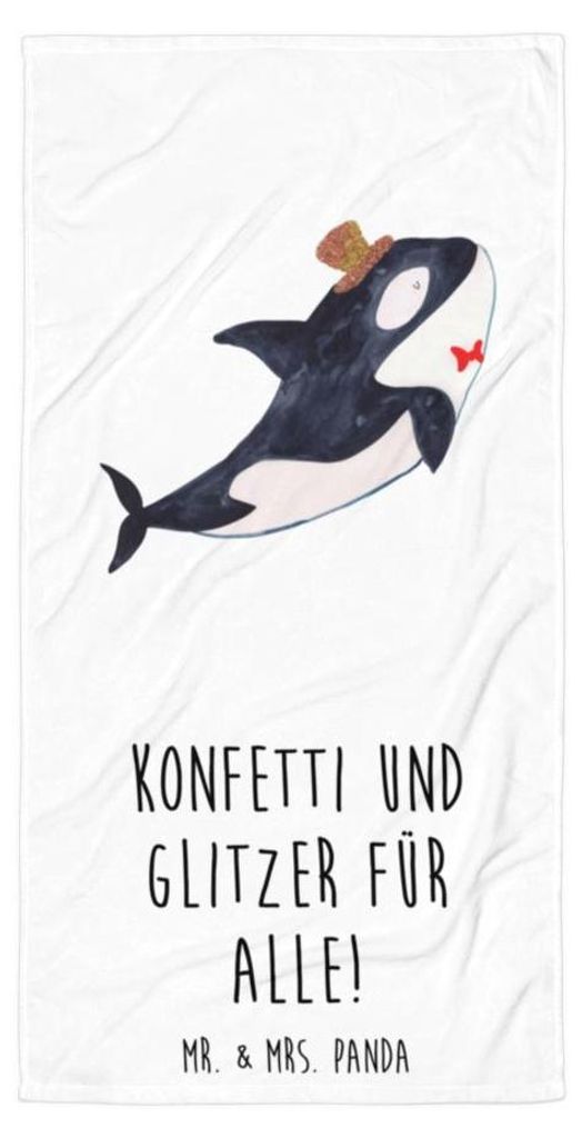 Mr. & Mrs. Panda Strandtuch Orca Zylinder - Weiß - Geschenk, Meer, Konfetti, Duschhandtuch, Fest, Handtuch, Feier, Duschtuch, Frottee-Handtuch, Ge...