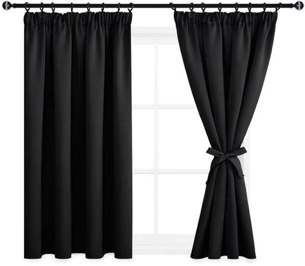 Rideaux occultants sans tringle - Panneaux noirs 167x137cm - Lot de 2
