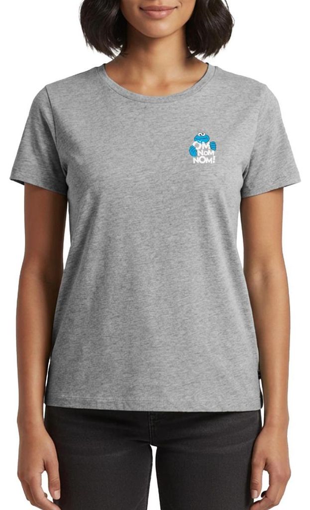 Spreadshirt Sesamstraße Krümelmonster Om Nom Nom Klein Frauen Premium T-Shirt, S, Grau meliert