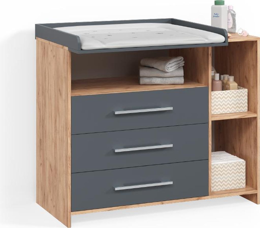 Wickelkommode Livinity Torino Anthrazit/Sonoma mit Schubladen, Model 58779