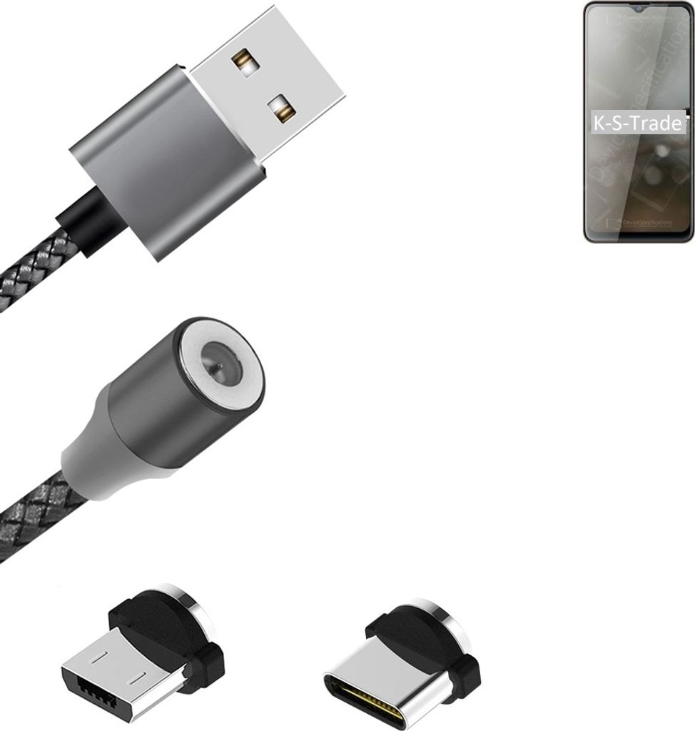 K-S-Trade Hochwertiges Magnet-Lade-kabel Sync-Kabel Daten-Kabel für Cubot Note 10 mit USB-Typ-C-Anschluss und Micro-USB-Anschluss 2A bis zu 480mbps