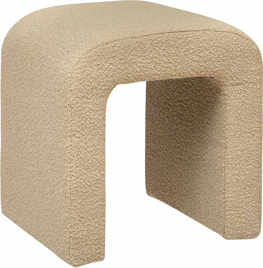 Pouf rond en tissu bouclé beige - Repose-pieds design pour salon
