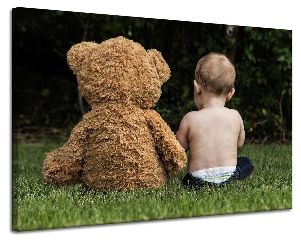 Leinwanddruck Kind mit Teddybär 120x80 cm